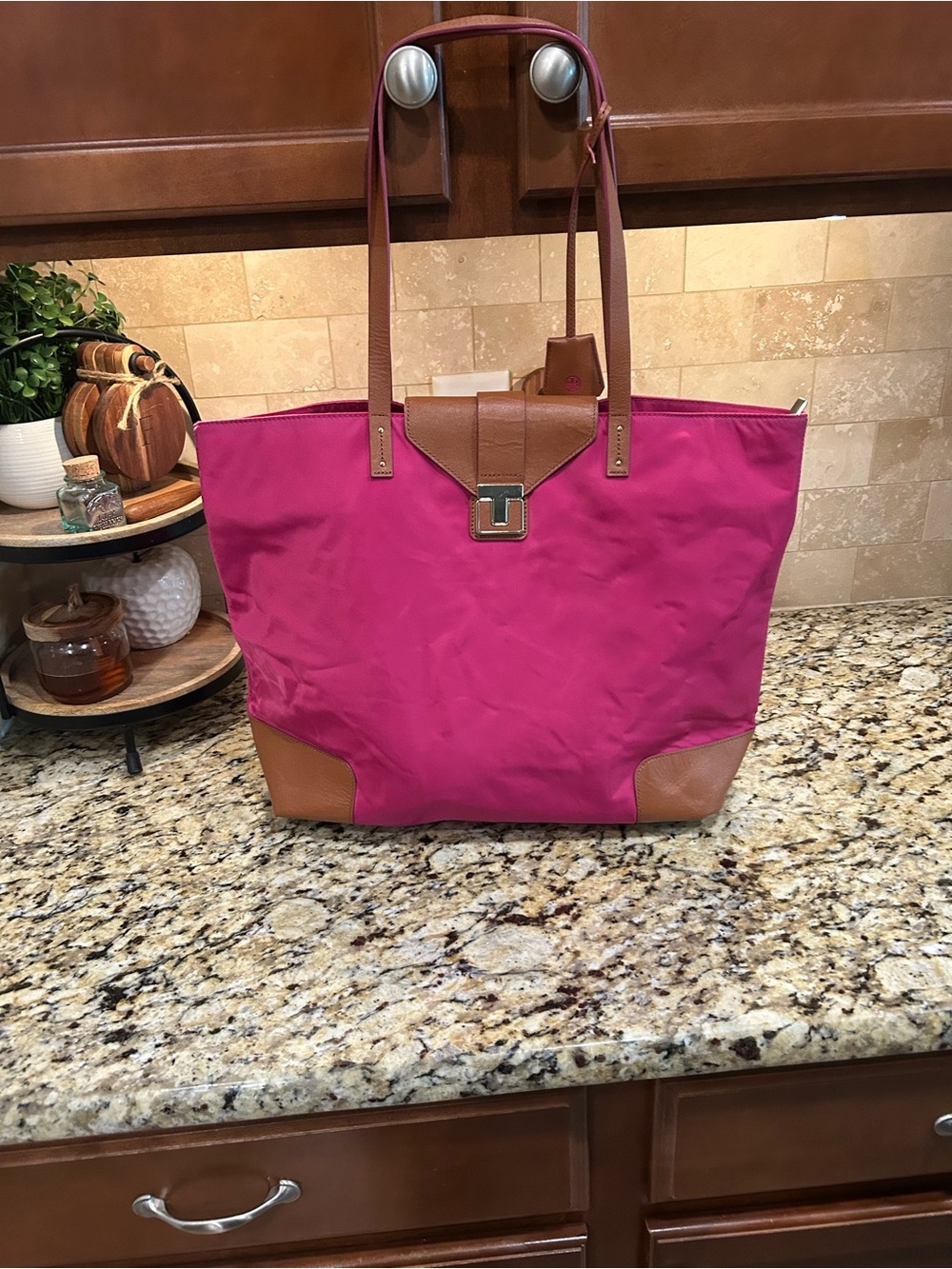 Tory Burch Penn Large Tote nylon T Pink Fushia Tote Shoulder Bag
